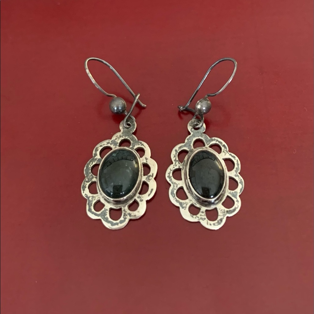 Vintage Black Onyx and Sterling Earrings